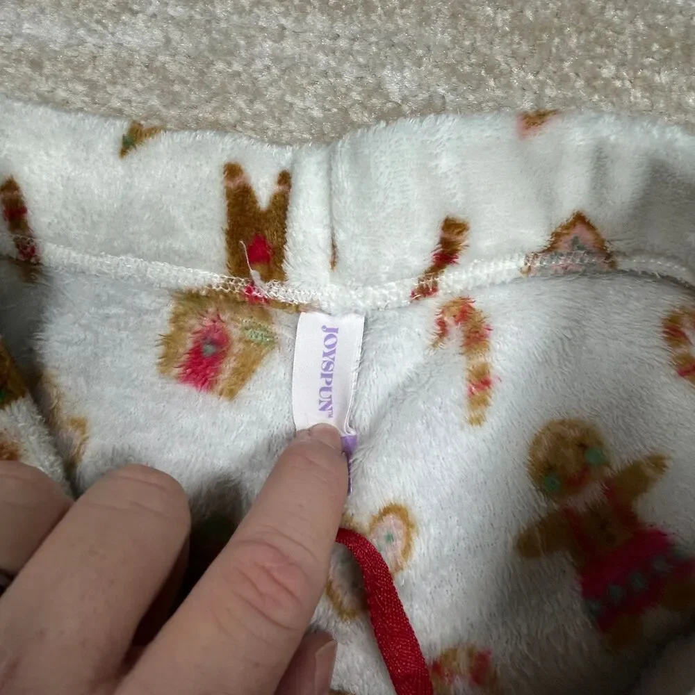 Joyspun Pajama Pants Girls S 4-6 Gingerbread Fleece Holiday Sleepwear White